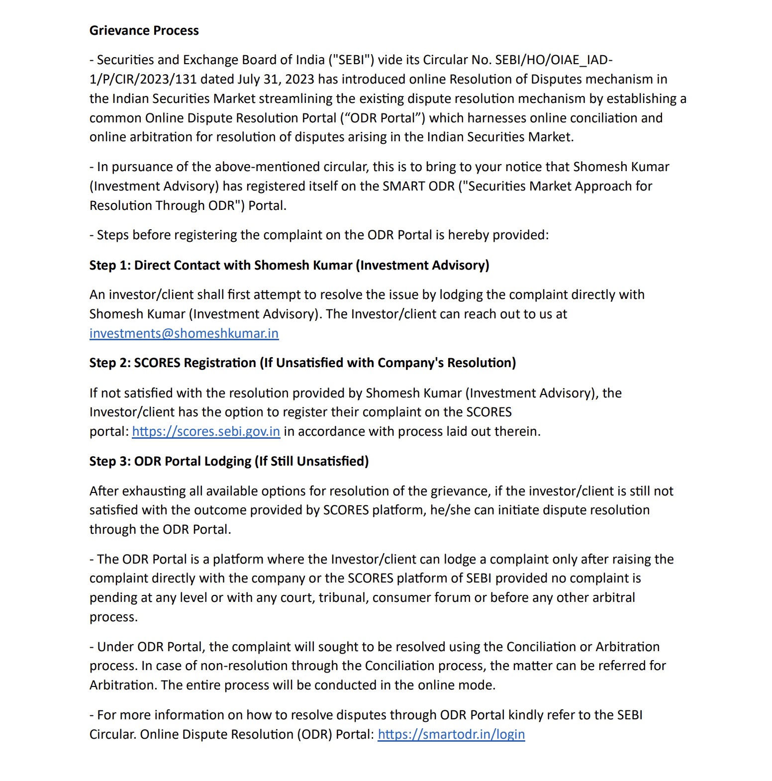 Grievance redressal process diagram